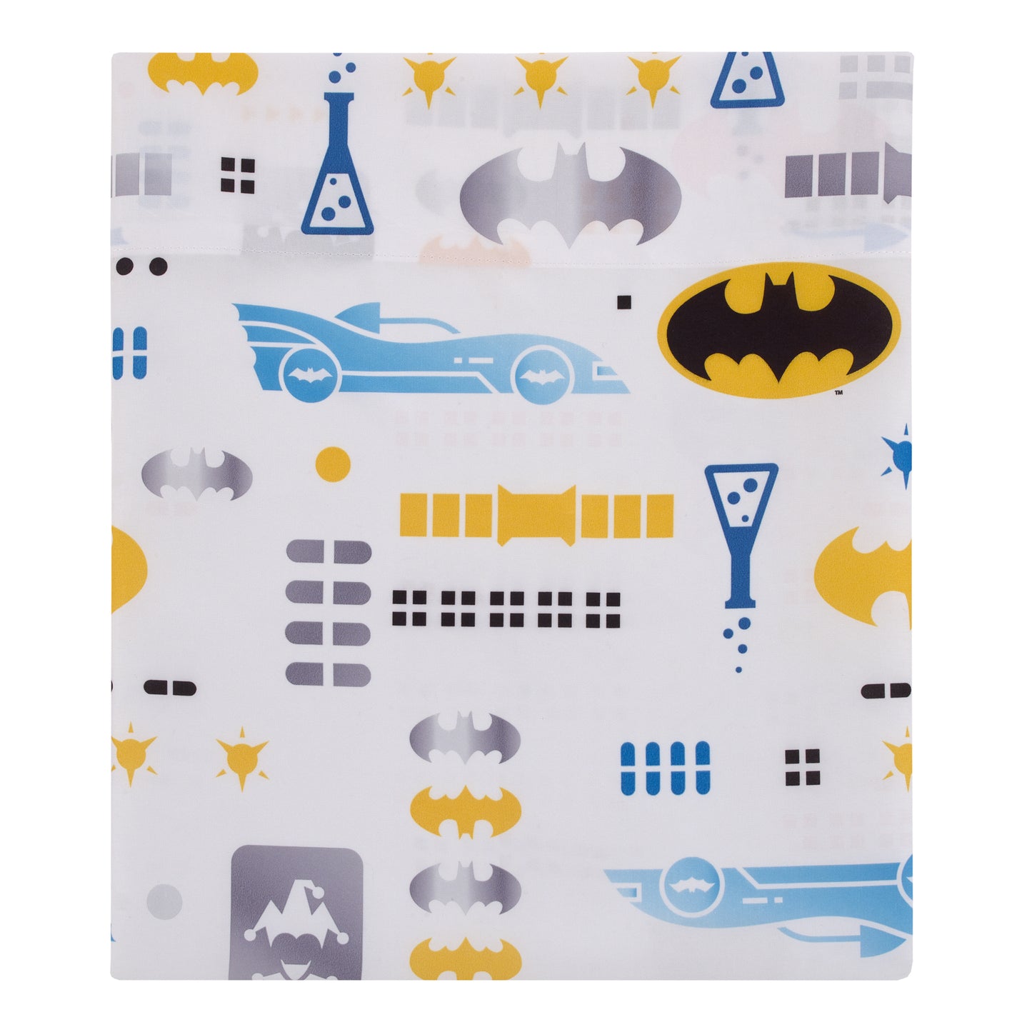 Warner Brothers Batman The Caped Crusader Navy, Gray, and Yellow Bat-Signal 4 Piece Toddler Bed Set - Comforter, Fitted Bottom Sheet, Flat Top Sheet and Reversible Pillowcase