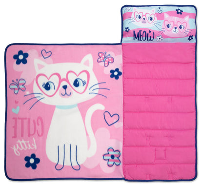 NoJo Cute Kitty Toddler Nap Mat - Includes Attached Pillow and Fleece Blanket