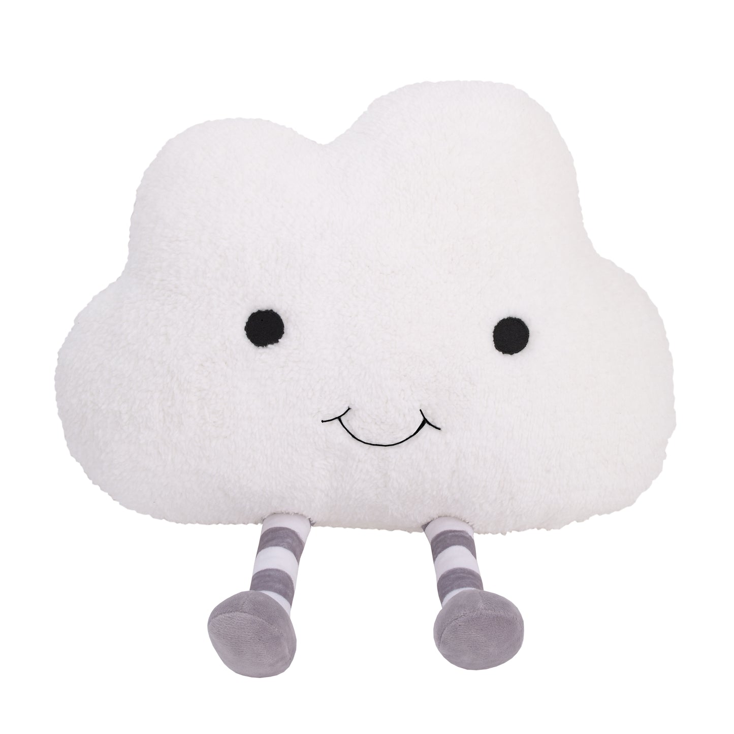 Little Love by NoJo White Cloud with Embroidered Eyes and Smile Grey, White Striped Legs Decorative Shaped Pillow
