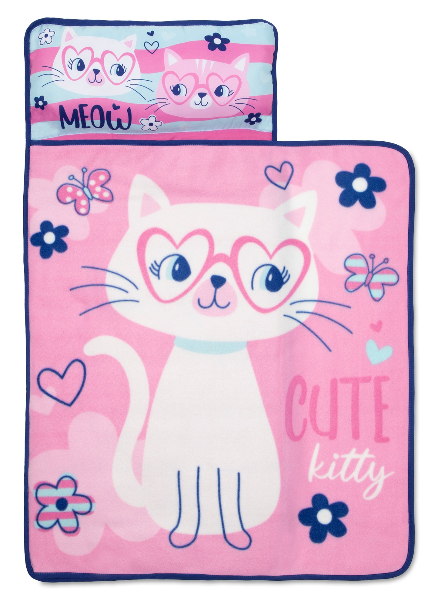 NoJo Cute Kitty Toddler Nap Mat - Includes Attached Pillow and Fleece Blanket