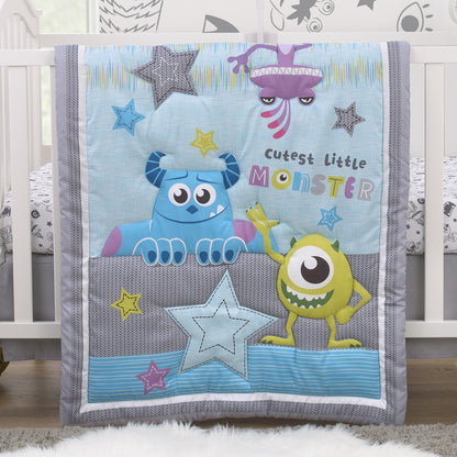 Disney Monsters, Inc. Cutest Little Monster Turquoise, Green, Purple, and Gray, Sully, Mike, and Randall 3 Piece Nursery Crib Bedding Set - Comforter, Fitted Crib Sheet, and Crib Skirt