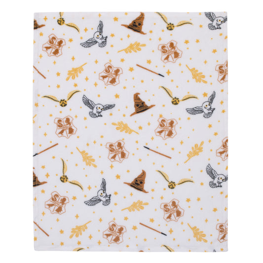 Warner Bros  Harry Potter White, Gold, and Tan Super Soft Plush Baby Blanket