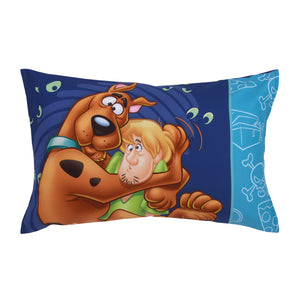 Warner Bros  Scooby Doo - Scooby Dooby Doo Blue, Green, Brown and Orange 4 Piece Toddler Bed Set - Comforter, Fitted Bottom Sheet, Flat Top Sheet, and Reversible Pillowcase