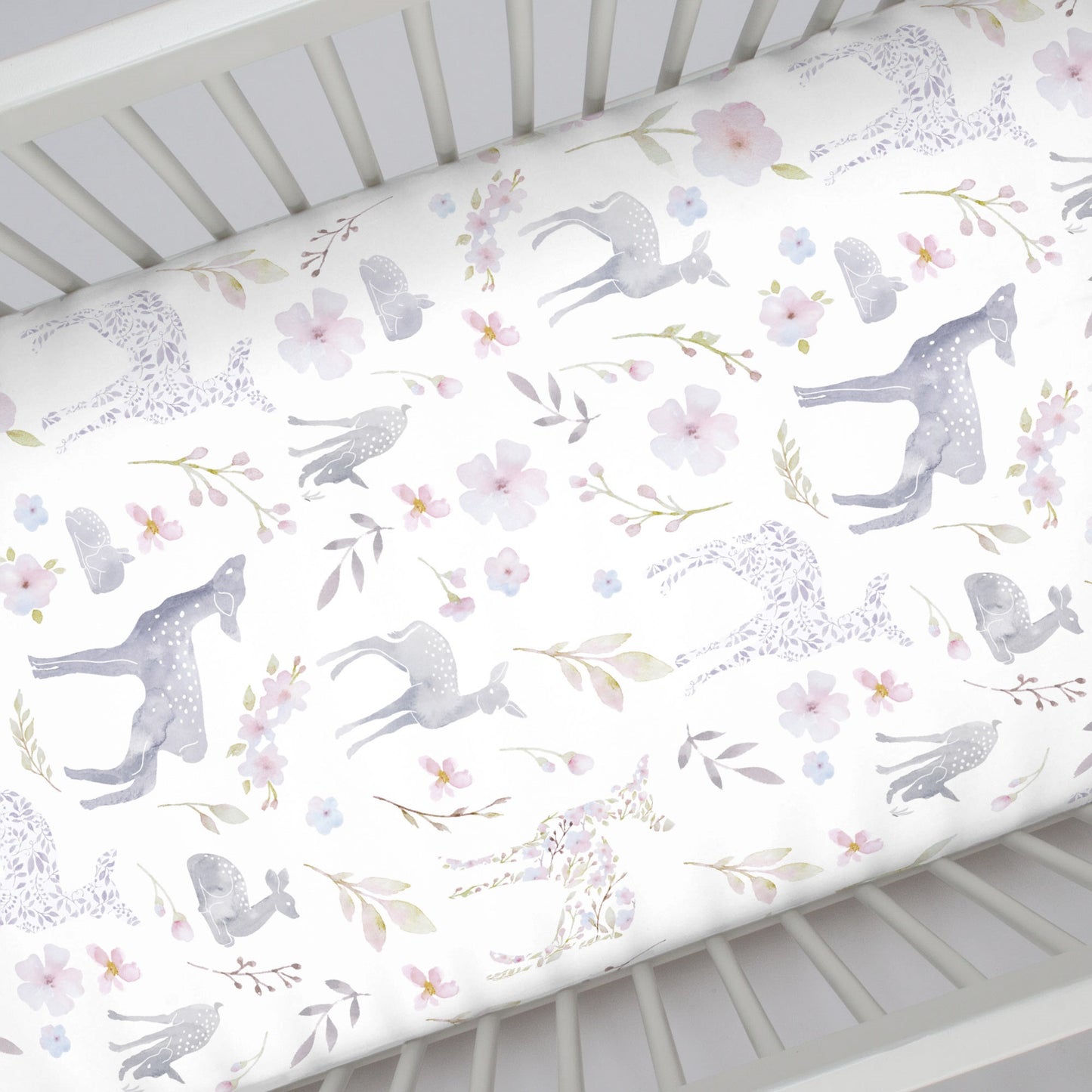 NoJo Super Soft Floral Deer Nursery Crib Fitted Sheet