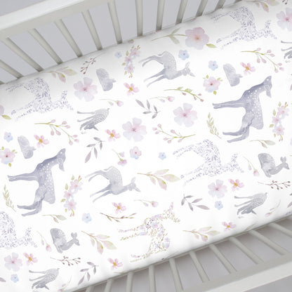 NoJo Super Soft Floral Deer Nursery Crib Fitted Sheet