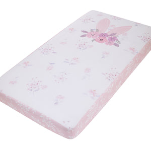 Ever & Ever Flower Bunny Pink, White, and Lavender Bunny Ears 100% Cotton Nursery Photo Op Fitted Crib Sheet