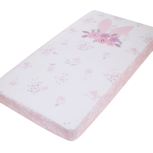 Ever & Ever Flower Bunny Pink, White, and Lavender Bunny Ears 100% Cotton Nursery Photo Op Fitted Crib Sheet