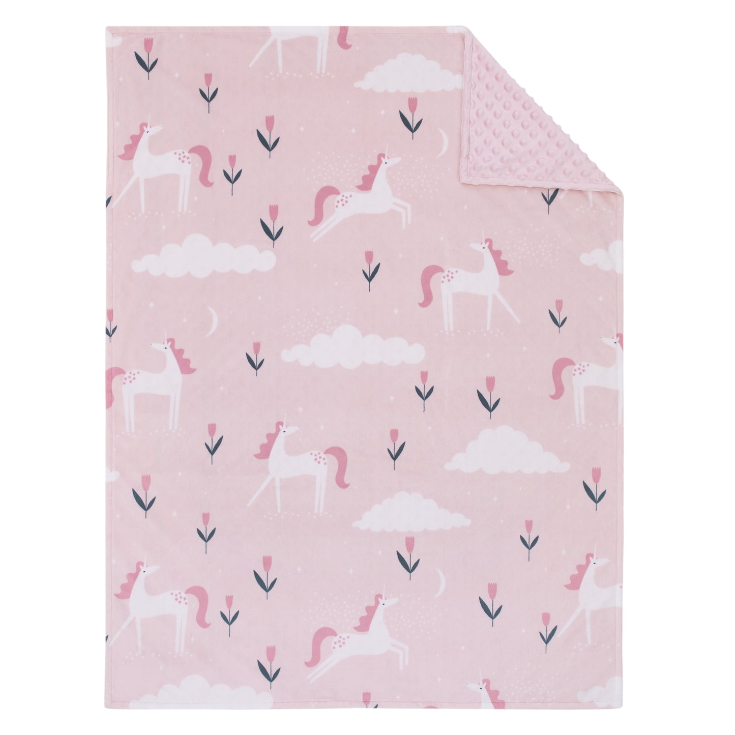 Little Love by NoJo Unicorn Pink, White, and Teal Clouds and Flowers Super Soft Baby Blanket