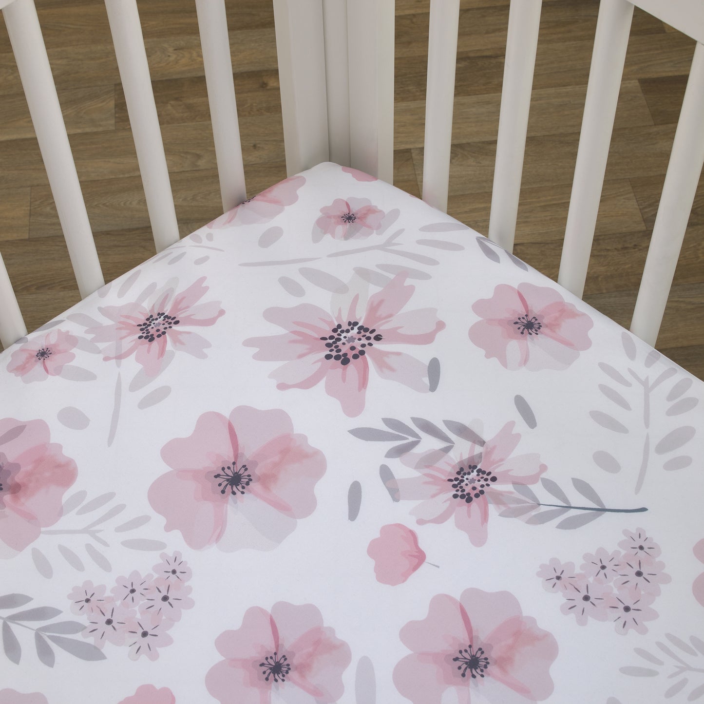 Little Love by NoJo Beautiful Blooms Pink and White Floral Fitted Crib Sheet