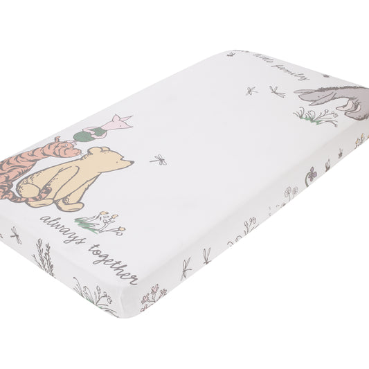 Disney Classic Pooh Naturally Friends Ivory and Taupe 100% Cotton Photo Op Fitted Crib Sheet