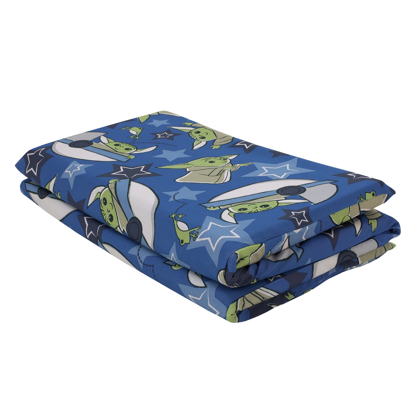 Star Wars The Child Cutest in the Galaxy Blue, Green and Gray Grogu, Hover Pod, and Stars Preschool Nap Pad Sheet