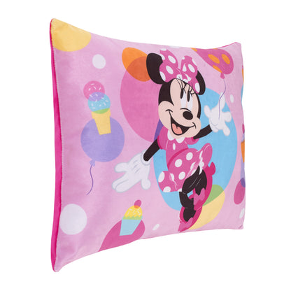 Disney Minnie Mouse Let's Party Pink, Turquoise, Lavender, and Yellow Balloons, Ice-cream Cones, and Cupcakes Plush Toddler Pillow