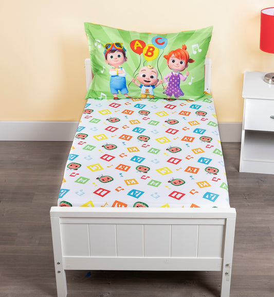 NoJo Cocomelon Learning is Fun 2 Piece Toddler Sheet Set - Includes Fitted Sheet and Reversible Pillowcase