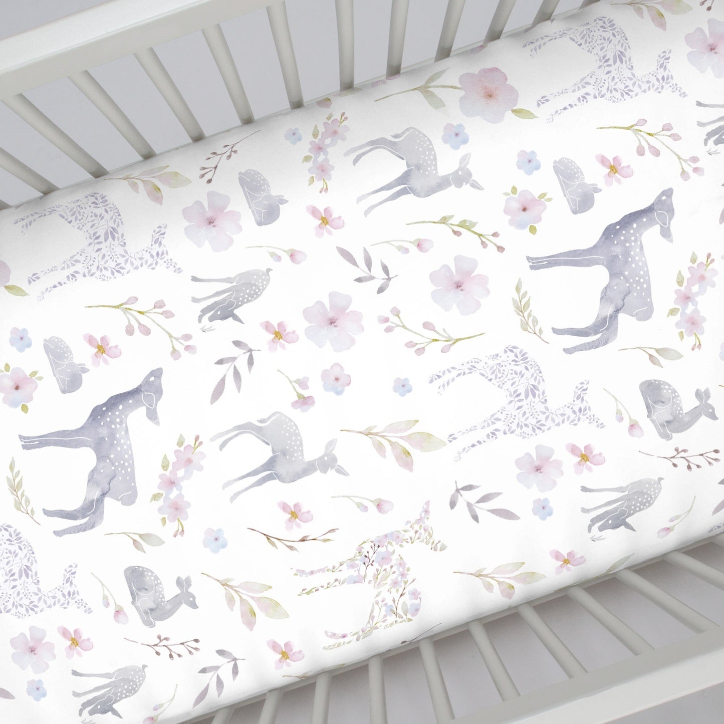 NoJo Super Soft Floral Deer Nursery Mini Crib Fitted Sheet