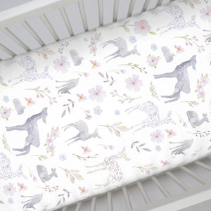 NoJo Super Soft Floral Deer Nursery Mini Crib Fitted Sheet