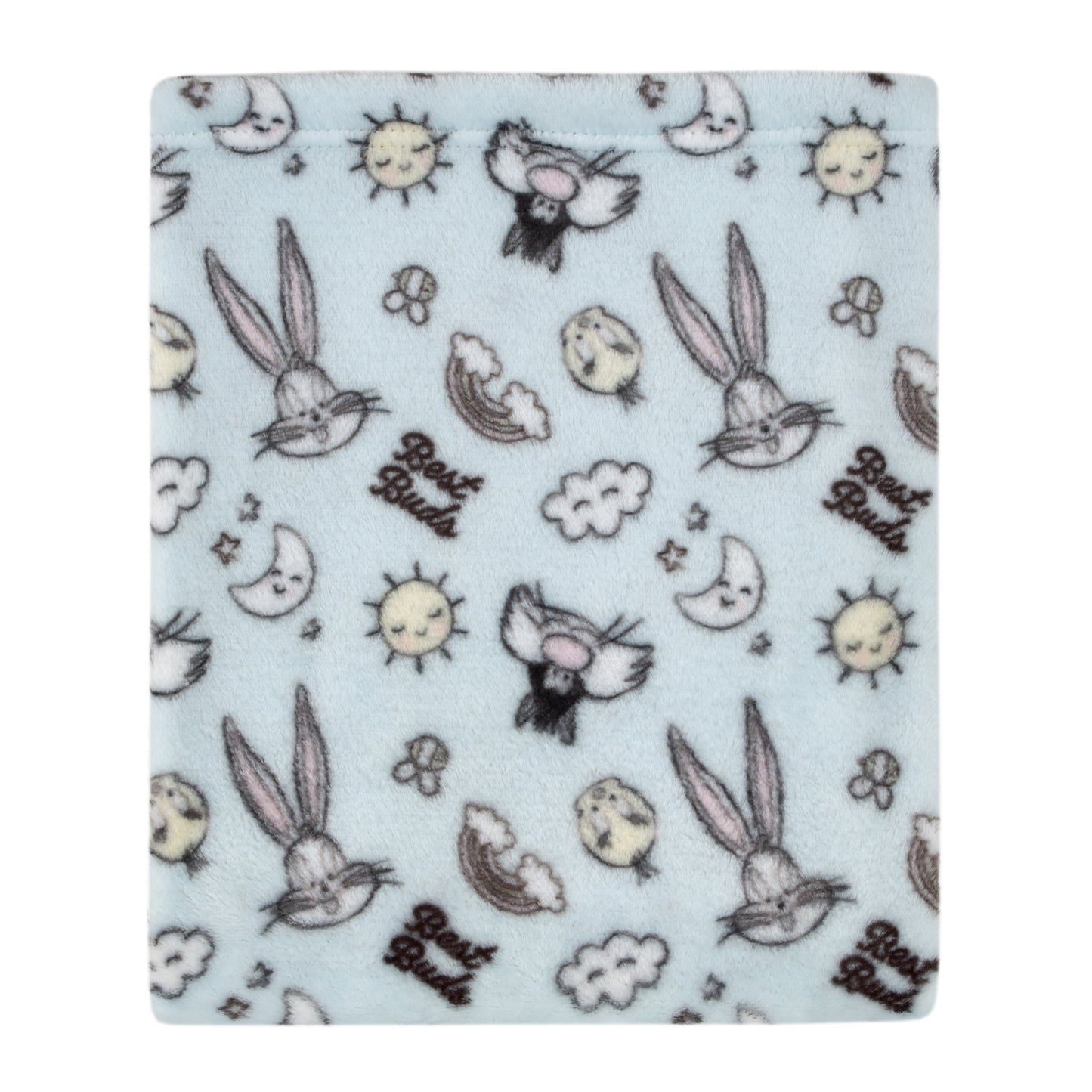 Warner Brothers Looney Tunes Best Buds Pastel Blue, Yellow, and White Bugs Bunny, Tweety, and Sylvester the Cat Super Soft Baby Blanket
