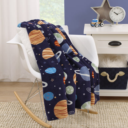 Everything Kids Solar System Navy, Orange, and Gray Super Soft Toddler Blanket