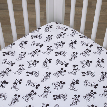 Disney Mickey Mouse - Timeless Mickey White and Black Fitted Crib Sheet