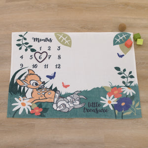 Disney Bambi White and Green Little Treasure Super Soft Photo Op Milestone Baby Blanket
