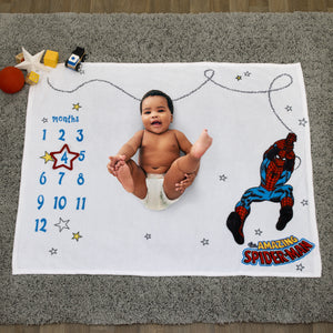 Marvel Amazing Spider-Man Red, White, and Blue Super Soft Milestone Baby Blanket