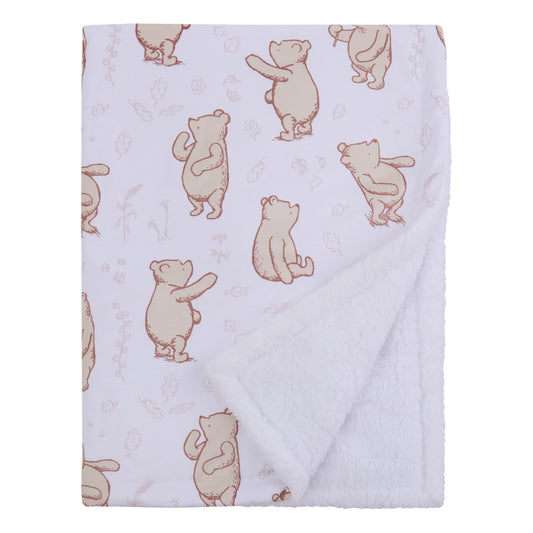 NoJo Disney Classic Winnie the Pooh You Are So Loved Sherpa Baby Blanket, Ivory and Taupe