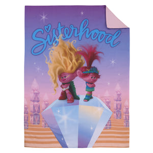 DreamWorks Trolls Glam Together Purple, Pink, and Blue, Poppy and Viva 4 Piece Toddler Bed Set - Comforter, Fitted Bottom Sheet, Flat Top Sheet, and Reversible Pillowcase