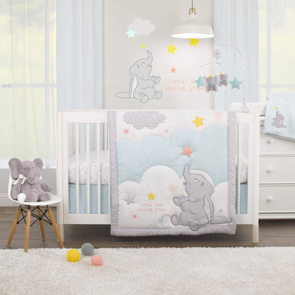Disney Dumbo - Shine Bright Little Star Aqua, Grey and Yellow Super Soft Baby Blanket with Applique
