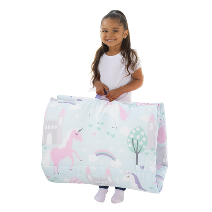 Everything Kids Pink, Light Blue and Lavender Unicorn Deluxe Easy Fold Nap Mat