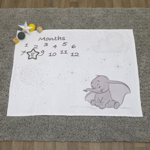 Disney Dumbo White and Grey Super Soft Milestone Baby Blanket