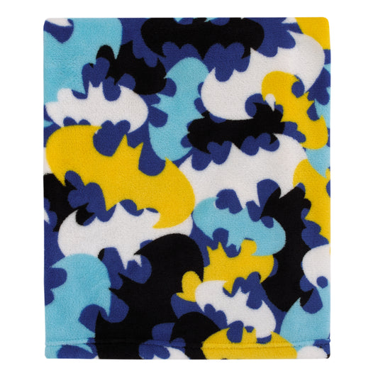 Batman The Caped Crusader Light Blue, Navy, Yellow and White Bat-Signal Super Soft Toddler Blanket