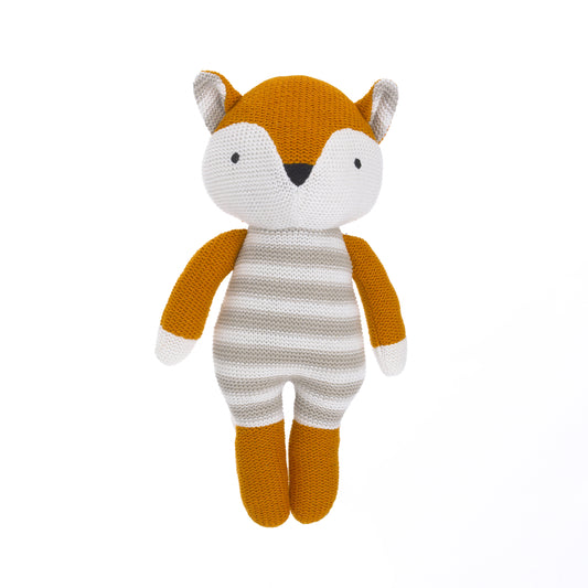 Cuddle Me Orange/White Fox 100% Cotton Knitted Plush Toy - Tobey