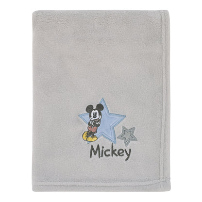 Disney Mighty Mickey Mouse with Star Applique Grey Super Soft Baby Blanket