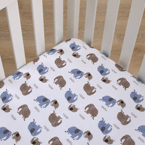 Carter's Blue Elephant - White and Tan Elephants Super Soft Fitted Crib Sheet