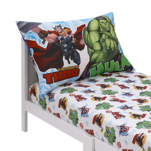 Marvel The Avengers I Am A Hero Blue, Green, Red, and Yellow 2 Piece Toddler Sheet Set - Fitted Bottom Sheet, and Pillowcase