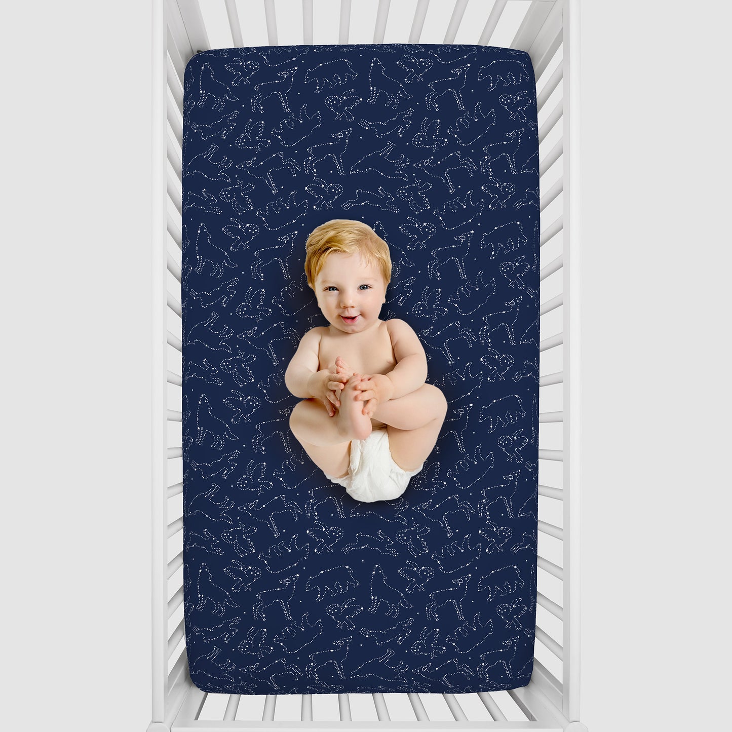 NoJo Super Soft Navy and White Cosmic Constellations Nursery Mini Crib Fitted Sheet