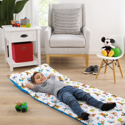 Disney Mickey Mouse Blue, Red, Green, Yellow, and White, Donald Duck, Pluto, and Goofy, Fun Starts Here Deluxe Easy Fold Toddler Nap Mat