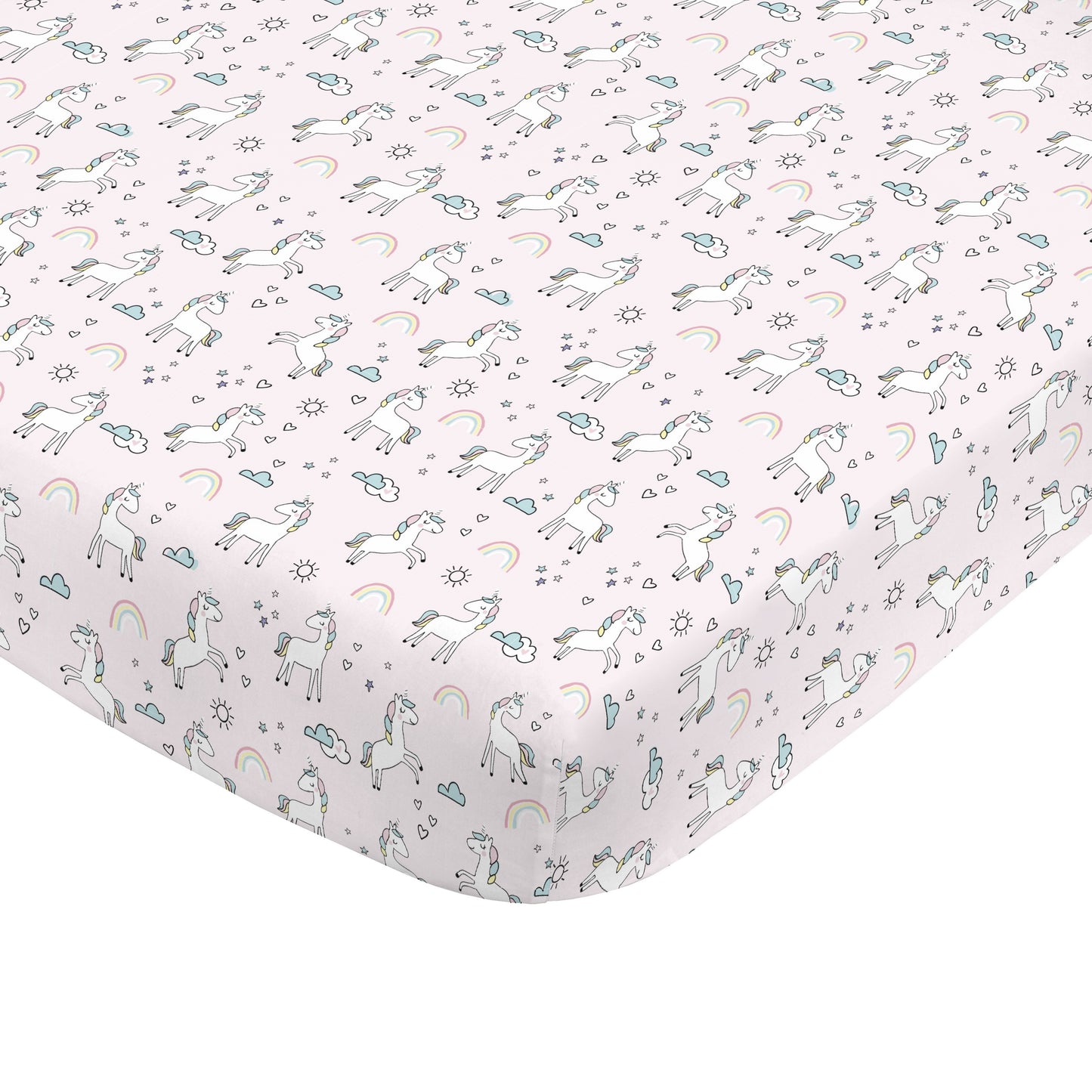 NoJo Super Soft Pink Unicorn Nursery Mini Crib Fitted Sheet