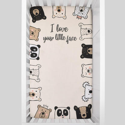 NoJo I Love Your Little Face Bears White 100% Cotton Photo Op Nursery Fitted Crib Sheet
