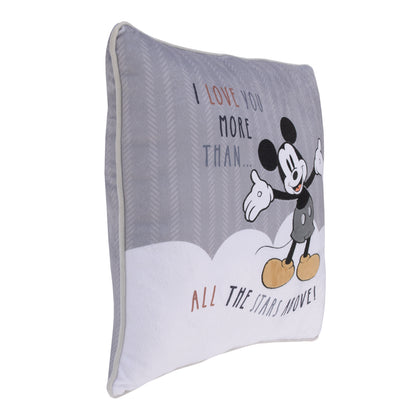 Disney Mickey Mouse Love Mickey Gray, White, Black, and Tan I Love You More Than All The Stars Above Applique Decorative Pillow
