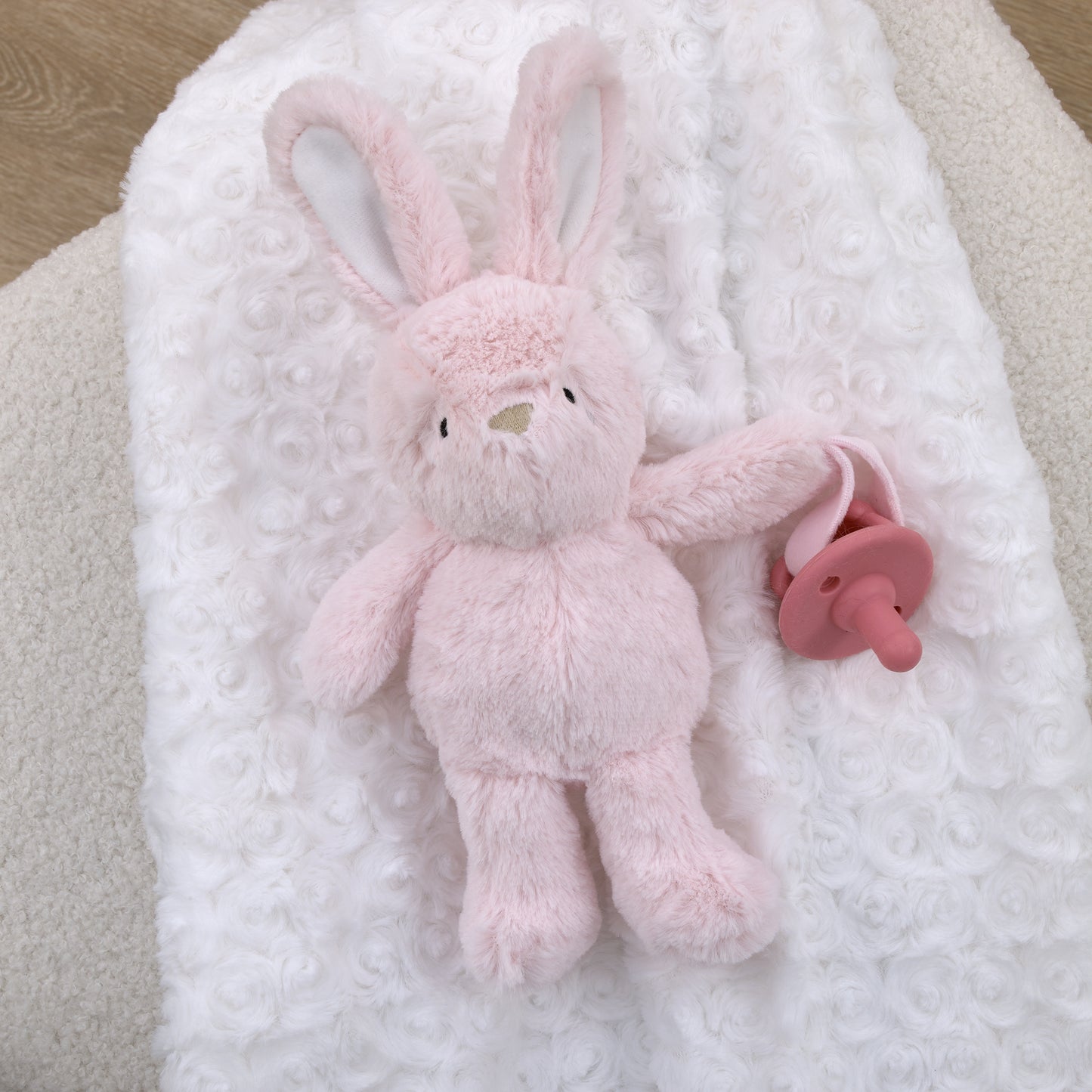 Little Love by NoJo Bunny Shaped Pink and White Plush Pacifier Buddy