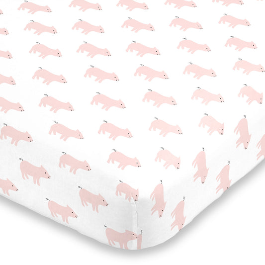 NoJo Piggy Pink and White Super Soft Mini Crib Sheet