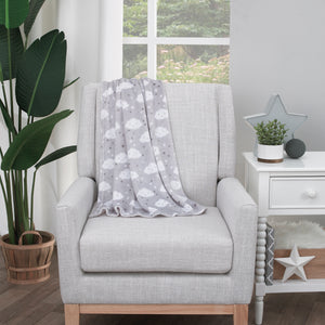 Little Love by NoJo Super Soft Gray and White Clouds and Stars Plush Baby Blanket
