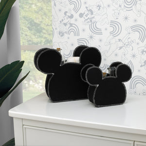 Mickey Mouse Shaped Black 2 Piece Felt Nursery Storage Caddy - 1 Large, 1 Small