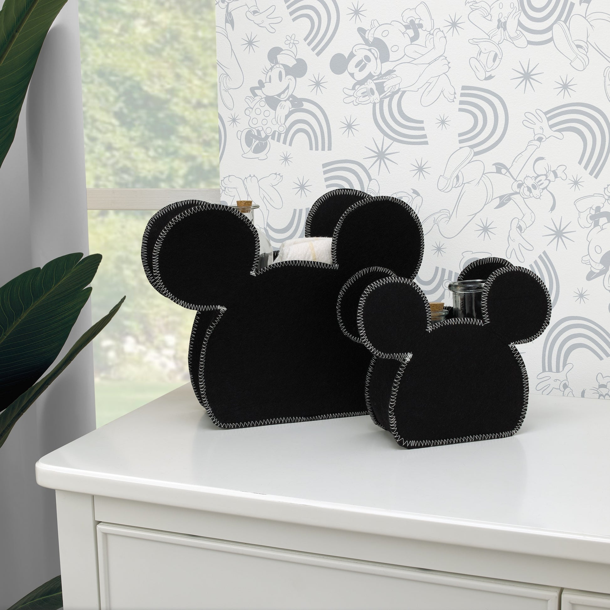 Mickey Mouse Shaped Black 2 Piece Felt Nursery Storage Caddy - 1 Large, 1 Small
