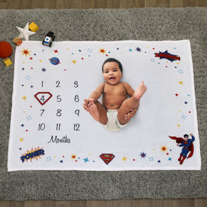Superman White and Red Power, Icon, and Stars Milestone Baby Blanket