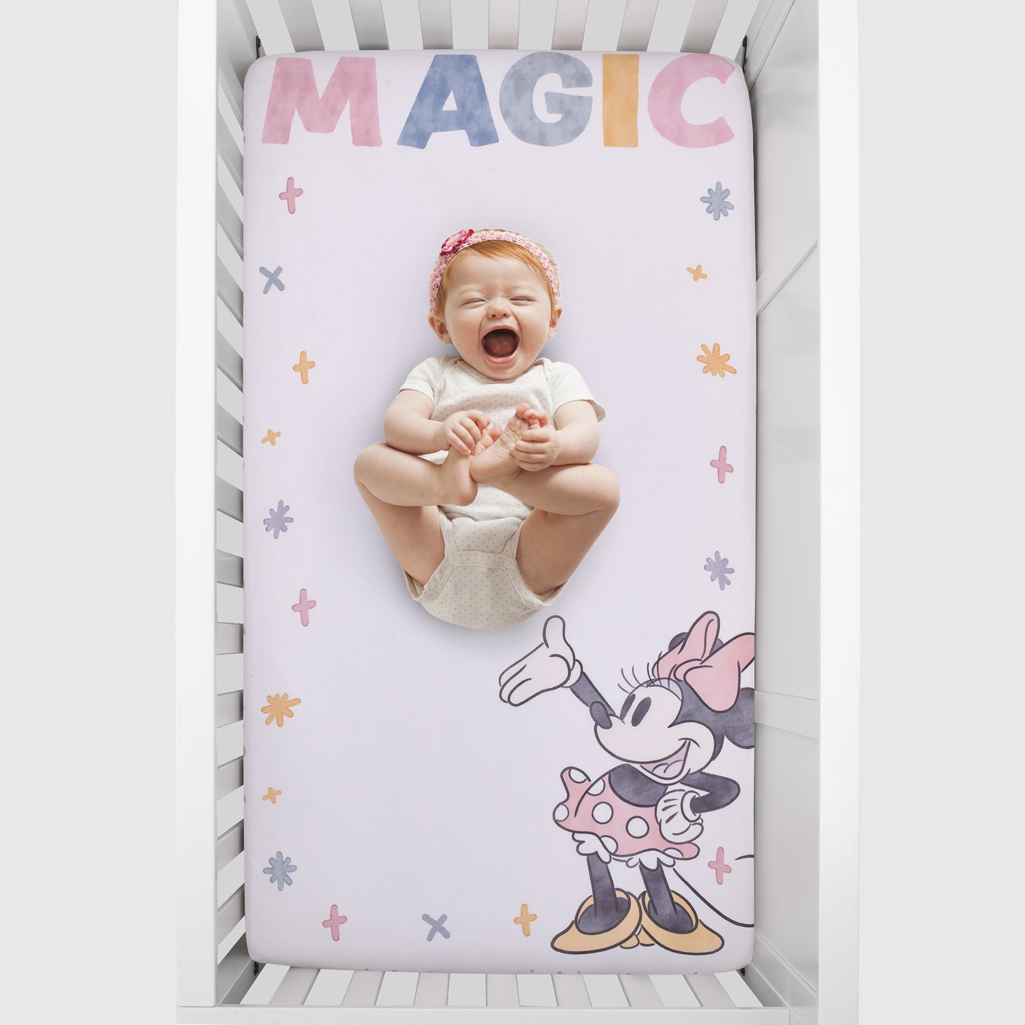 Disney Minnie Mouse Pink, White and Gold "You Are Made of Magic" Lovely Little Lady Nursery Photo Op Fitted Crib Sheet