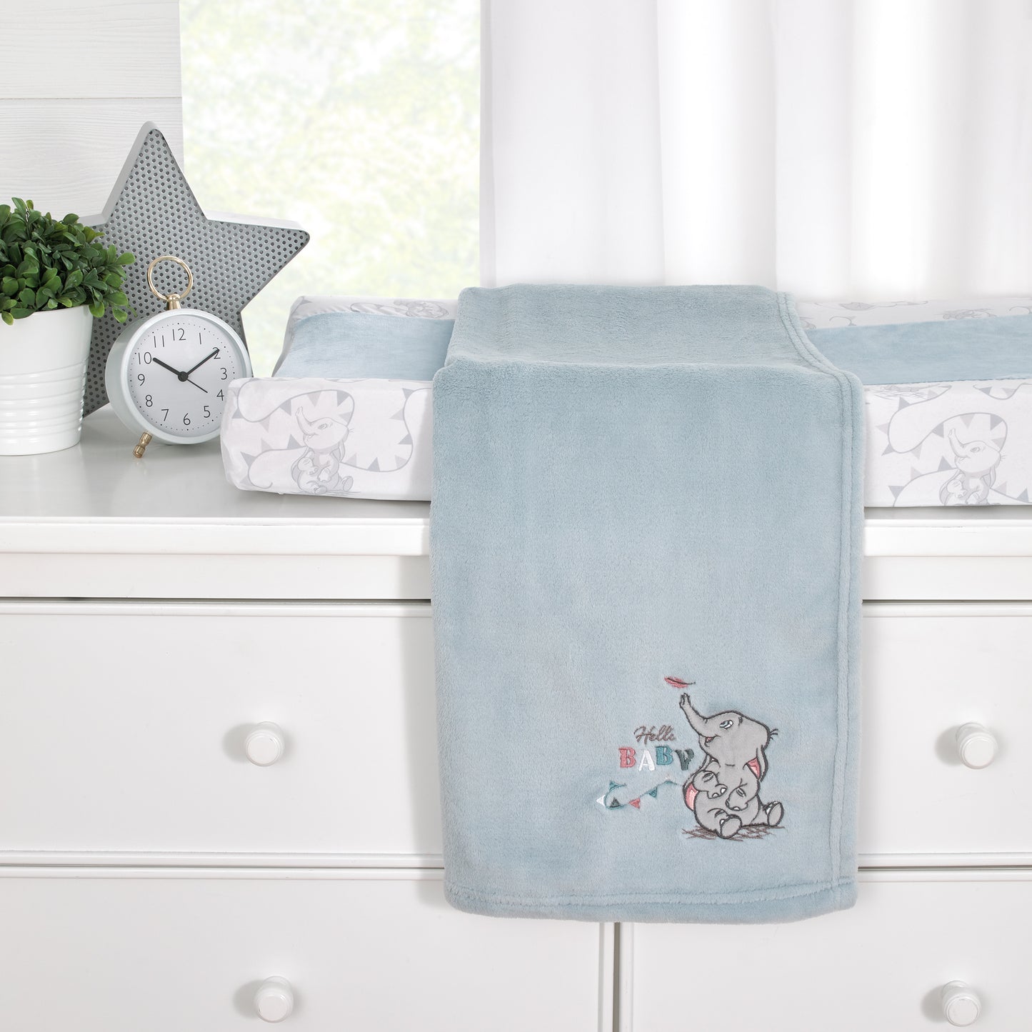 Disney Dumbo Hello Baby Blue and Grey Super Soft Appliqued Baby Blanket