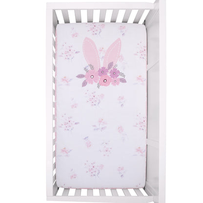 NoJo Flower Bunny Pink, White, and Lavender Bunny Ears 100% Cotton Nursery Photo Op Fitted Crib Sheet