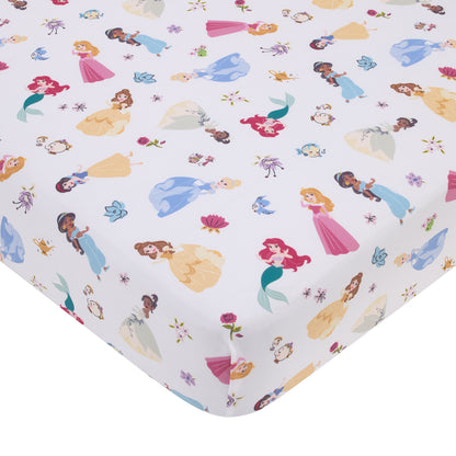 Disney Princess Pink, Blue, Yellow, and White Super Soft Nursery Fitted Crib Sheet
