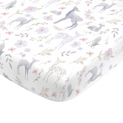 NoJo Super Soft Floral Deer Nursery Mini Crib Fitted Sheet